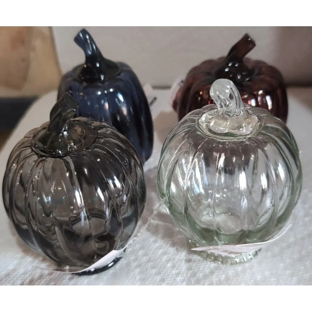 4 Target Bullseye Playground GLASS PUMPKINS Autumn Halloween Fall Thanksgiving